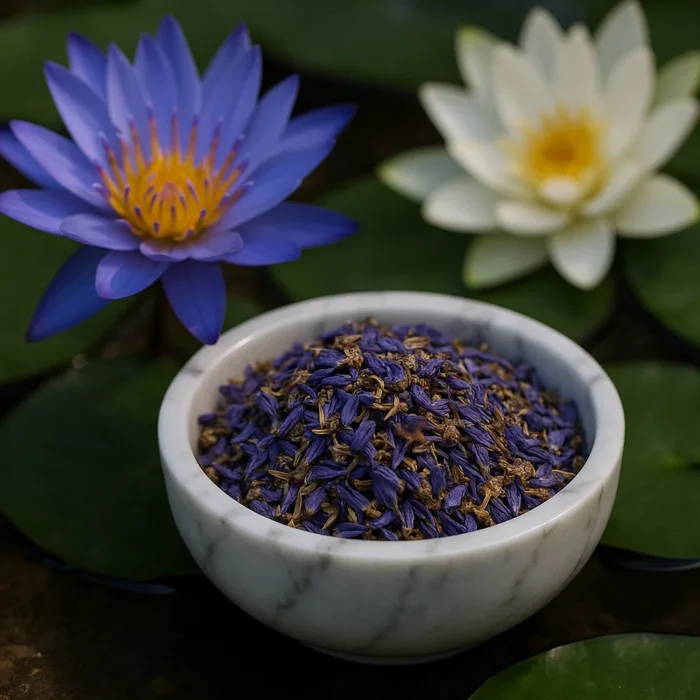 Modrý leknín drcené květy, Blue Lotus Crushed Flowers (Nymphaea Caerulea)